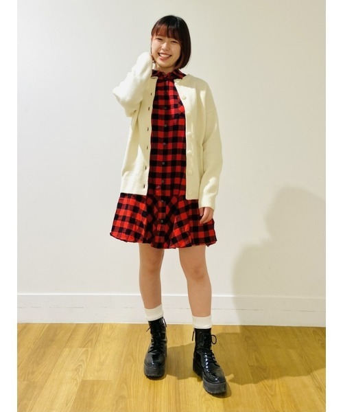 GAP(ギャップ)の「プレイド ラッフルフリルヘム シャツワンピース(ワンピース・レディース・ネイビー/レッド・XS/S/M/L/XXS)」の20枚目の写真