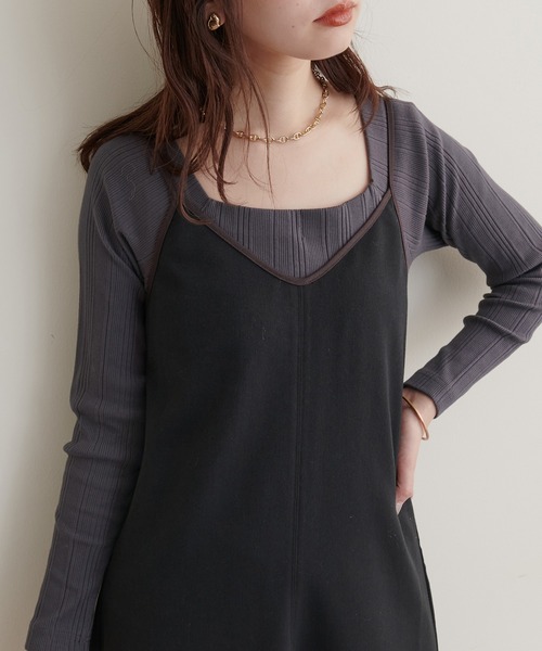 natural couture（ナチュラルクチュール）の「スクエアネックランダムテレコT（Tシャツ/カットソー・レディース・アイボリー/ブラウン/スミクロ・FREE）」の3枚目の写真