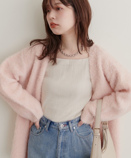 natural couture（ナチュラルクチュール）の「スクエアネックランダムテレコT（Tシャツ/カットソー・レディース・アイボリー/ブラウン/スミクロ・FREE）」の2枚目の写真