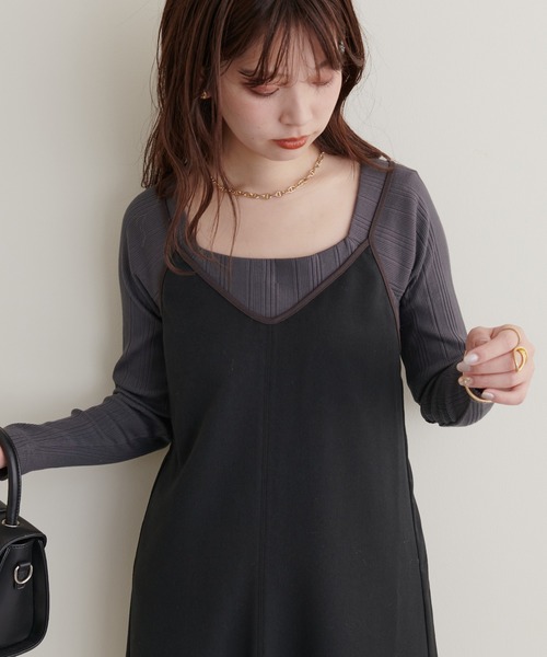 natural couture（ナチュラルクチュール）の「スクエアネックランダムテレコT（Tシャツ/カットソー・レディース・アイボリー/ブラウン/スミクロ・FREE）」の12枚目の写真
