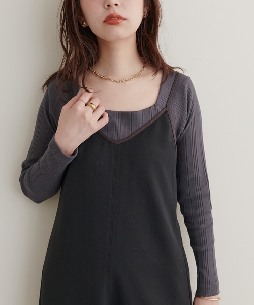 natural couture（ナチュラルクチュール）の「スクエアネックランダムテレコT（Tシャツ/カットソー・レディース・アイボリー/ブラウン/スミクロ・FREE）」の11枚目の写真