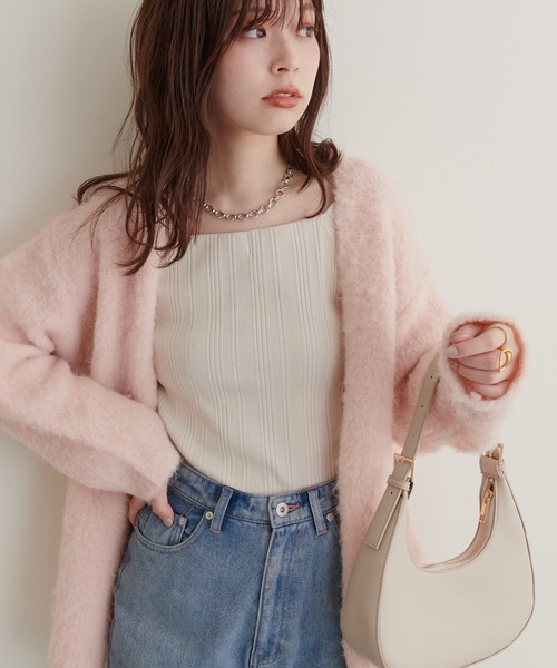 natural couture（ナチュラルクチュール）の「スクエアネックランダムテレコT（Tシャツ/カットソー・レディース・アイボリー/ブラウン/スミクロ・FREE）」の5枚目の写真