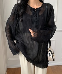 ２WAY　レースアップシアーチュニックブラウス