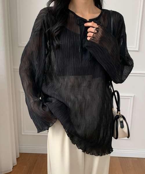 ECLIN（エクラン）の「２WAY　レースアップシアーチュニックブラウス（シャツ/ブラウス・レディース・ホワイト/ブラック/グレー・FREE）」の6枚目の写真