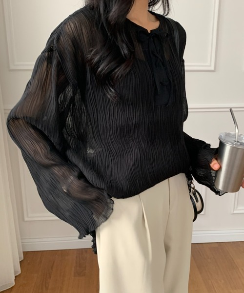 ECLIN（エクラン）の「２WAY　レースアップシアーチュニックブラウス（シャツ/ブラウス・レディース・ホワイト/ブラック/グレー・FREE）」の11枚目の写真