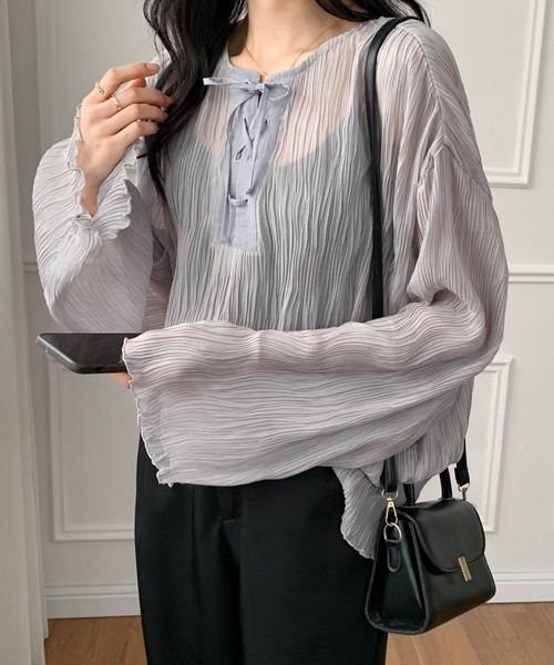 ECLIN（エクラン）の「２WAY　レースアップシアーチュニックブラウス（シャツ/ブラウス・レディース・ホワイト/ブラック/グレー・FREE）」の17枚目の写真