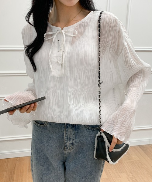ECLIN（エクラン）の「２WAY　レースアップシアーチュニックブラウス（シャツ/ブラウス・レディース・ホワイト/ブラック/グレー・FREE）」の14枚目の写真