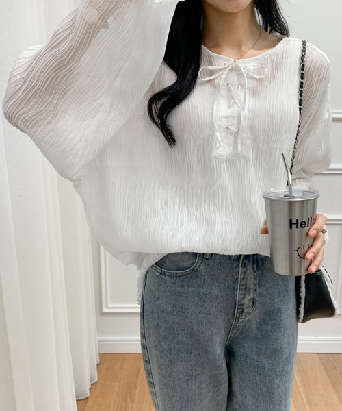 ECLIN（エクラン）の「２WAY　レースアップシアーチュニックブラウス（シャツ/ブラウス・レディース・ホワイト/ブラック/グレー・FREE）」の15枚目の写真