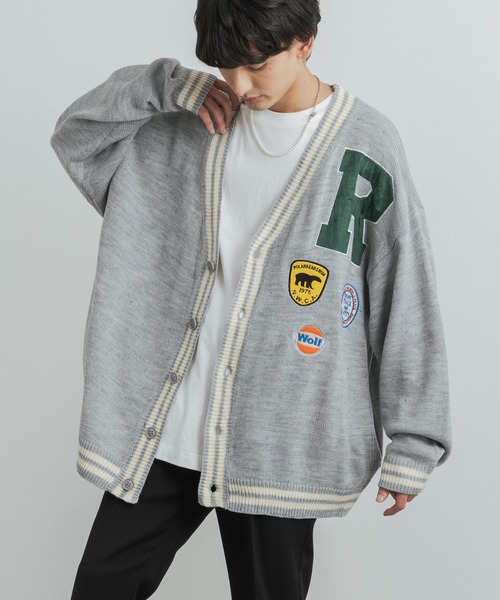 Rocky Monroe（ロッキーモンロー）の「オーバーサイズ ヴィンテージカレッジロゴ風 ワッペン刺繍ニットカーディガン（カーディガン/ボレロ・メンズ・グレー/イエロー/グリーン/ネイビー・M/L）」の7枚目の写真