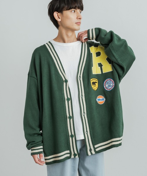 Rocky Monroe（ロッキーモンロー）の「オーバーサイズ ヴィンテージカレッジロゴ風 ワッペン刺繍ニットカーディガン（カーディガン/ボレロ・メンズ・グレー/イエロー/グリーン/ネイビー・M/L）」の10枚目の写真