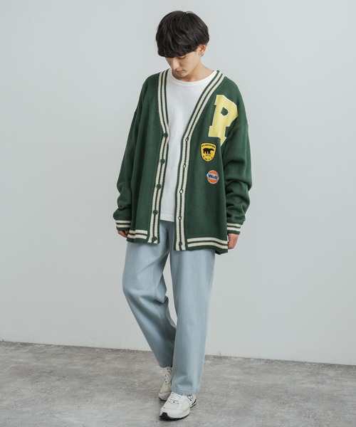 Rocky Monroe（ロッキーモンロー）の「オーバーサイズ ヴィンテージカレッジロゴ風 ワッペン刺繍ニットカーディガン（カーディガン/ボレロ・メンズ・グレー/イエロー/グリーン/ネイビー・M/L）」の12枚目の写真