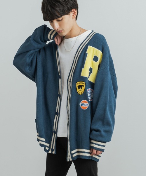 Rocky Monroe（ロッキーモンロー）の「オーバーサイズ ヴィンテージカレッジロゴ風 ワッペン刺繍ニットカーディガン（カーディガン/ボレロ・メンズ・グレー/イエロー/グリーン/ネイビー・M/L）」の13枚目の写真