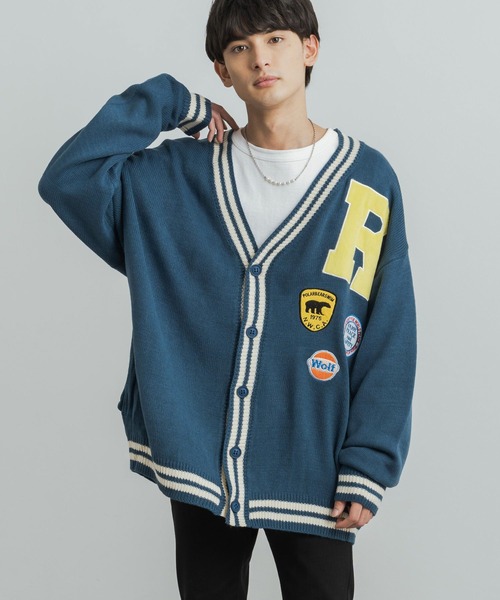 Rocky Monroe（ロッキーモンロー）の「オーバーサイズ ヴィンテージカレッジロゴ風 ワッペン刺繍ニットカーディガン（カーディガン/ボレロ・メンズ・グレー/イエロー/グリーン/ネイビー・M/L）」の14枚目の写真