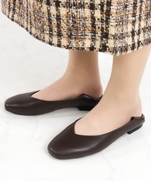 Liberty doll / 2WAY 踵が踏める スクエアトゥ Vカット フラットバブーシュパンプス (1168)