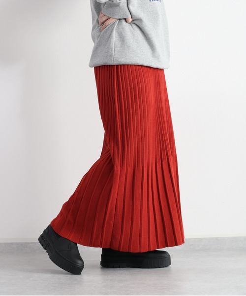 cepo（セポ）の「タックプリーツニットスカート（スカート・レディース・オレンジ/チャコール・M）」の5枚目の写真