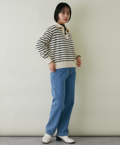 mebole(メボレ)の「スキッパーボーダーニット(ニット/セーター・レディース・アイボリー/ブラック・FREE)」の8枚目の写真