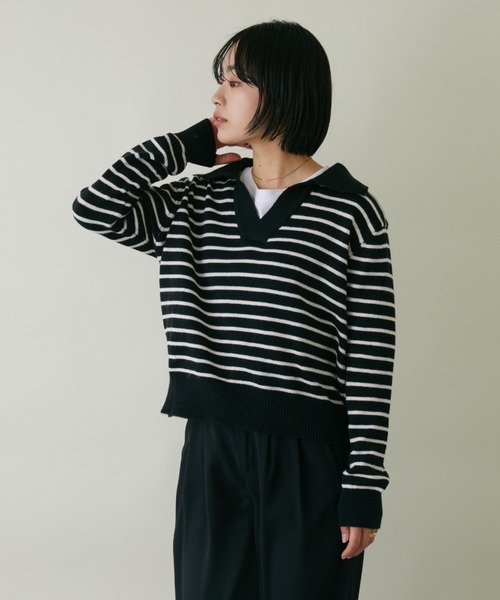 mebole(メボレ)の「スキッパーボーダーニット(ニット/セーター・レディース・アイボリー/ブラック・FREE)」の16枚目の写真