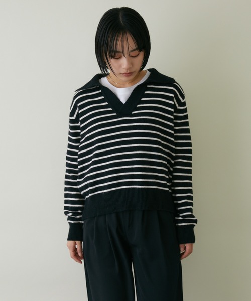 mebole(メボレ)の「スキッパーボーダーニット(ニット/セーター・レディース・アイボリー/ブラック・FREE)」の17枚目の写真