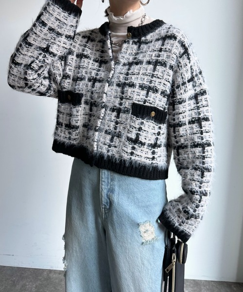 DouDou(ドゥドゥ)の「【WEB限定】ツイード編みニットカーディガン(カーディガン/ボレロ・レディース・ベージュ/グレー・FREE)」の18枚目の写真