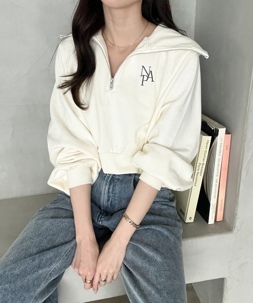 Heather（ヘザー）の「ハーフZIPロゴスウェット　184762（スウェット・レディース・アイボリー/グレー/イエロー・FREE）」の2枚目の写真