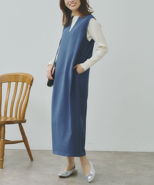 Chez toi（シェトワ）の「長袖シャリニットプルオーバー×Vネックワンピース（ワンピース・レディース・ブラック/ベージュ/インディゴブルー/アイボリー・FREE）」の15枚目の写真