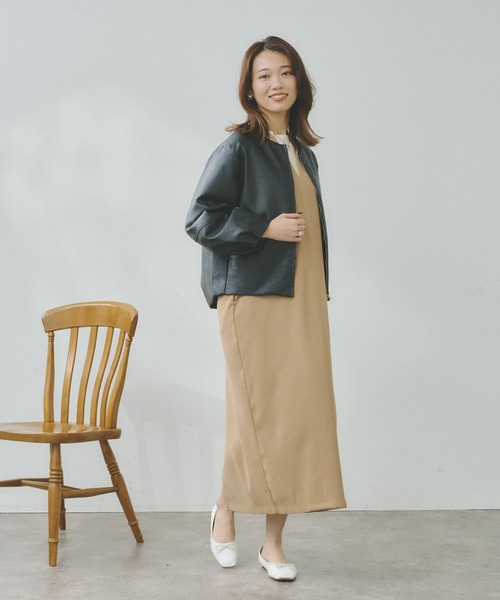 Chez toi（シェトワ）の「長袖シャリニットプルオーバー×Vネックワンピース（ワンピース・レディース・ブラック/ベージュ/インディゴブルー/アイボリー・FREE）」の16枚目の写真