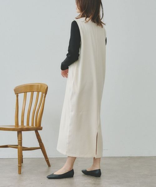 Chez toi（シェトワ）の「長袖シャリニットプルオーバー×Vネックワンピース（ワンピース・レディース・ブラック/ベージュ/インディゴブルー/アイボリー・FREE）」の7枚目の写真