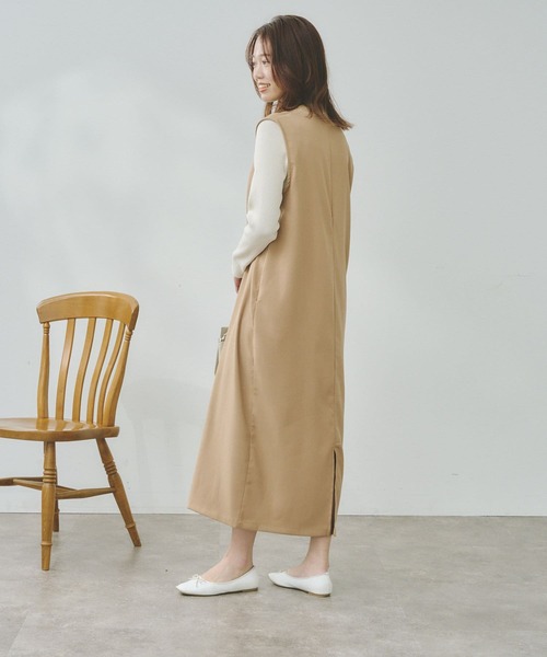 Chez toi（シェトワ）の「長袖シャリニットプルオーバー×Vネックワンピース（ワンピース・レディース・ブラック/ベージュ/インディゴブルー/アイボリー・FREE）」の14枚目の写真