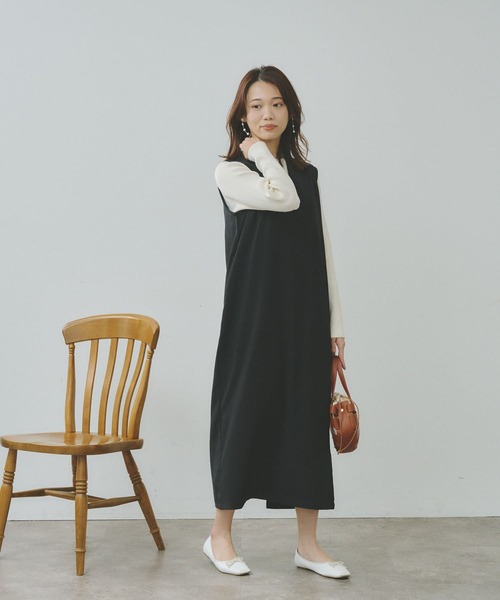 Chez toi（シェトワ）の「長袖シャリニットプルオーバー×Vネックワンピース（ワンピース・レディース・ブラック/ベージュ/インディゴブルー/アイボリー・FREE）」の21枚目の写真