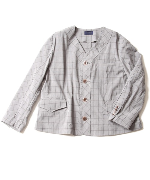 FACTOTUM（ファクトタム）の「【FACTOTUM】ﾄﾞﾋﾞｰﾁｪｯｸﾉｰｶﾗｰJKT（ノーカラージャケット・メンズ・グレー・36）」の3枚目の写真