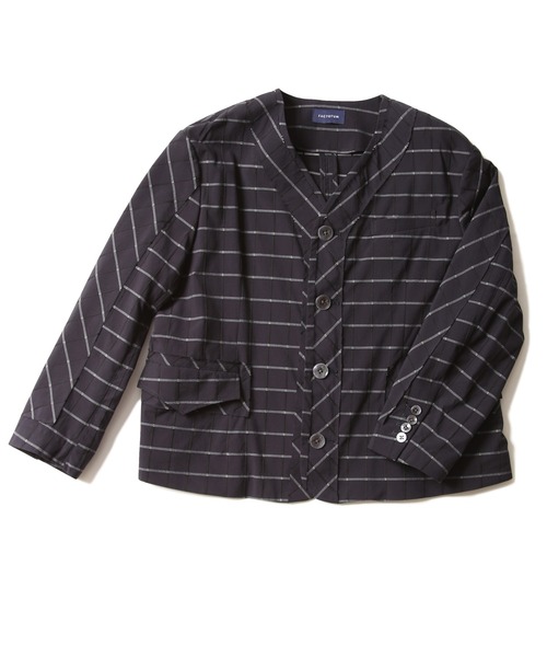 FACTOTUM（ファクトタム）の「【FACTOTUM】ﾄﾞﾋﾞｰﾁｪｯｸﾉｰｶﾗｰJKT（ノーカラージャケット・メンズ・グレー・36）」の2枚目の写真