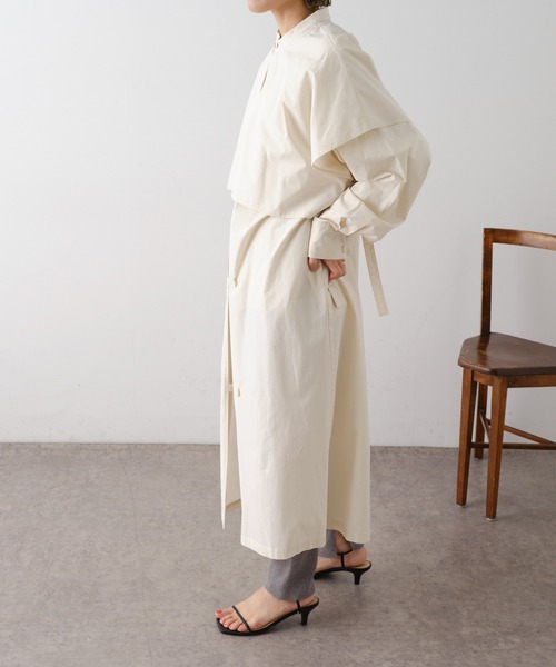 Omekashi(オメカシ)の「レイヤードシャツコート(ノーカラーコート・レディース・ベージュ/イエロー・FREE)」の8枚目の写真