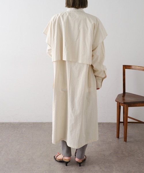 Omekashi(オメカシ)の「レイヤードシャツコート(ノーカラーコート・レディース・ベージュ/イエロー・FREE)」の21枚目の写真