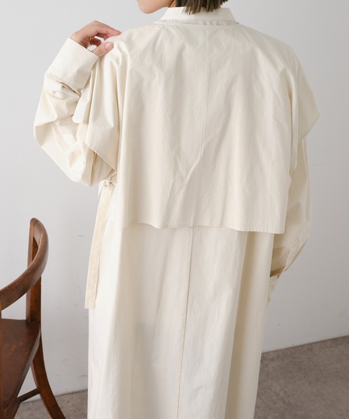 Omekashi(オメカシ)の「レイヤードシャツコート(ノーカラーコート・レディース・ベージュ/イエロー・FREE)」の9枚目の写真