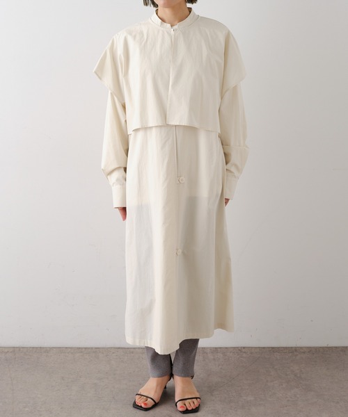 Omekashi(オメカシ)の「レイヤードシャツコート(ノーカラーコート・レディース・ベージュ/イエロー・FREE)」の14枚目の写真