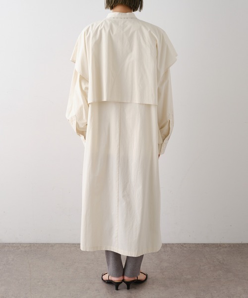 Omekashi(オメカシ)の「レイヤードシャツコート(ノーカラーコート・レディース・ベージュ/イエロー・FREE)」の5枚目の写真