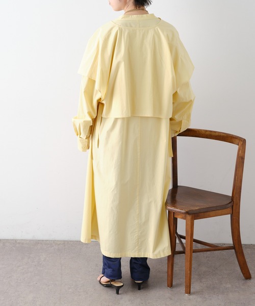 Omekashi(オメカシ)の「レイヤードシャツコート(ノーカラーコート・レディース・ベージュ/イエロー・FREE)」の7枚目の写真