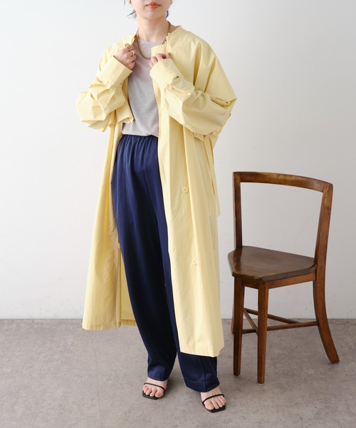 Omekashi(オメカシ)の「レイヤードシャツコート(ノーカラーコート・レディース・ベージュ/イエロー・FREE)」の11枚目の写真