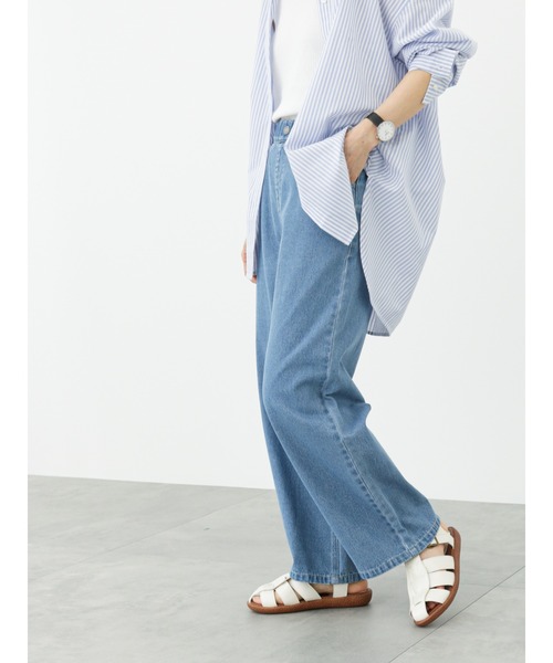 Samansa Mos2 blue（サマンサモスモスブルー）の「【ECO DENIM】ワイドストレートパンツ（その他パンツ・レディース・ネイビー/オフホワイト/サックスブルー・ﾌﾘ-）」の3枚目の写真