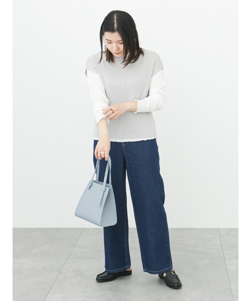Samansa Mos2 blue（サマンサモスモスブルー）の「【ECO DENIM】ワイドストレートパンツ（その他パンツ・レディース・ネイビー/オフホワイト/サックスブルー・ﾌﾘ-）」の19枚目の写真