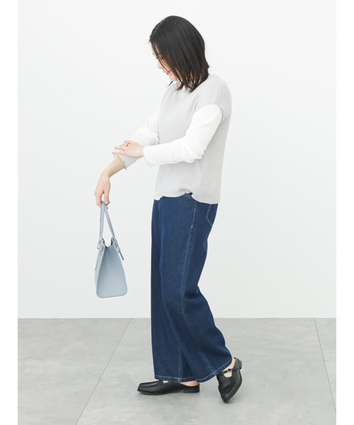 Samansa Mos2 blue（サマンサモスモスブルー）の「【ECO DENIM】ワイドストレートパンツ（その他パンツ・レディース・ネイビー/オフホワイト/サックスブルー・ﾌﾘ-）」の11枚目の写真