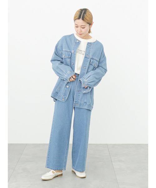Samansa Mos2 blue（サマンサモスモスブルー）の「【ECO DENIM】ワイドストレートパンツ（その他パンツ・レディース・ネイビー/オフホワイト/サックスブルー・ﾌﾘ-）」の7枚目の写真
