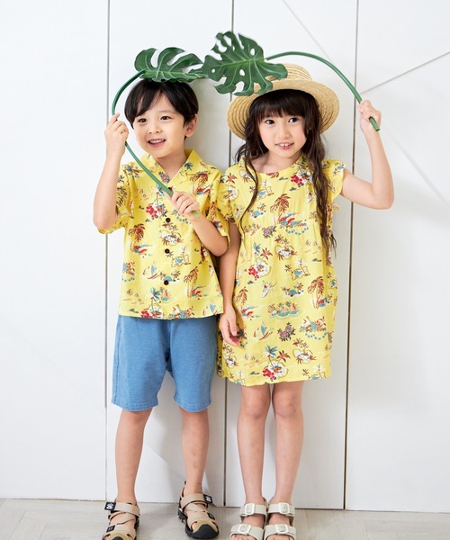 MAKE YOUR DAY(メイクユアデイ)の「アロハ柄半袖シャツ■80~140cm(シャツ/ブラウス・キッズ・イエロー/ブルー/サーモンピンク・100/120/130/140/110/90/80)」の6枚目の写真