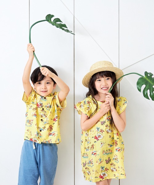 MAKE YOUR DAY(メイクユアデイ)の「アロハ柄半袖シャツ■80~140cm(シャツ/ブラウス・キッズ・イエロー/ブルー/サーモンピンク・100/120/130/140/110/90/80)」の7枚目の写真