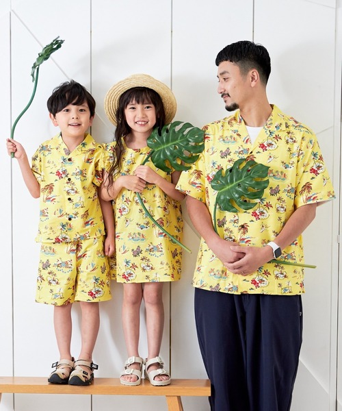 MAKE YOUR DAY(メイクユアデイ)の「アロハ柄半袖シャツ■80~140cm(シャツ/ブラウス・キッズ・イエロー/ブルー/サーモンピンク・100/120/130/140/110/90/80)」の8枚目の写真