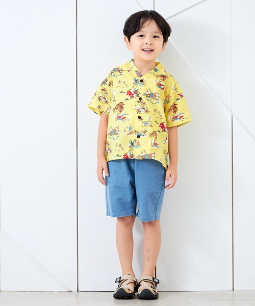 MAKE YOUR DAY(メイクユアデイ)の「アロハ柄半袖シャツ■80~140cm(シャツ/ブラウス・キッズ・イエロー/ブルー/サーモンピンク・100/120/130/140/110/90/80)」の4枚目の写真