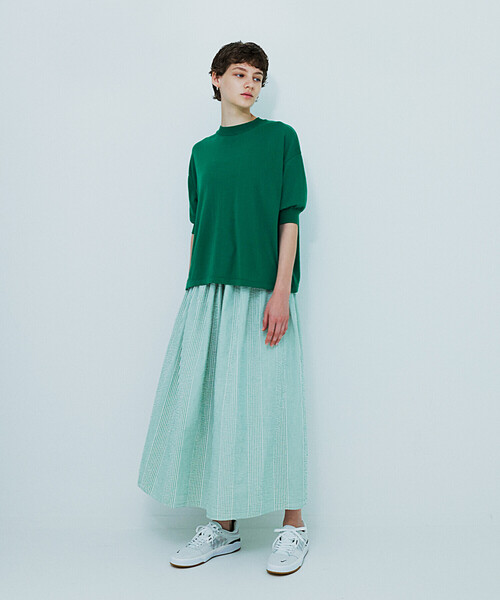 Bshop（ビショップ）の「MEYAME | ロングスカート ストライプ WOMEN（スカート・レディース・ブラック系その他/グリーン系その他・F）」の2枚目の写真
