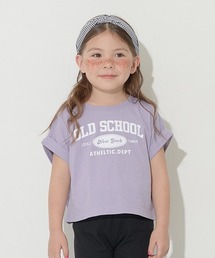 【型崩れしないやわらかコットン】ロゴプリントミニ丈ドロップTシャツ