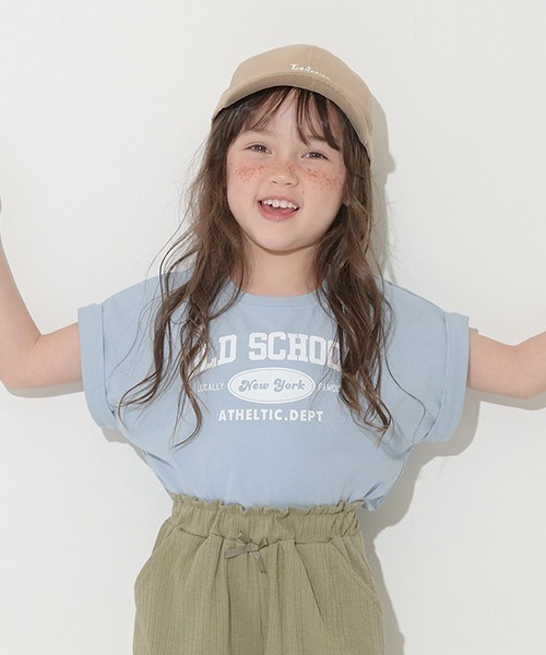 Lycee mine（リセマイン）の「【型崩れしないやわらかコットン】ロゴプリントミニ丈ドロップTシャツ（Tシャツ/カットソー・キッズ・ブルーグレー/アイボリー/ベージュ系/パープル/チャコール・100cm/110cm/120cm/130cm/140cm/150cm）」の2枚目の写真