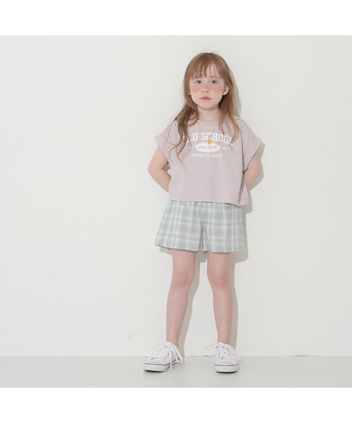 Lycee mine（リセマイン）の「【型崩れしないやわらかコットン】ロゴプリントミニ丈ドロップTシャツ（Tシャツ/カットソー・キッズ・ブルーグレー/アイボリー/ベージュ系/パープル/チャコール・100cm/110cm/120cm/130cm/140cm/150cm）」の12枚目の写真